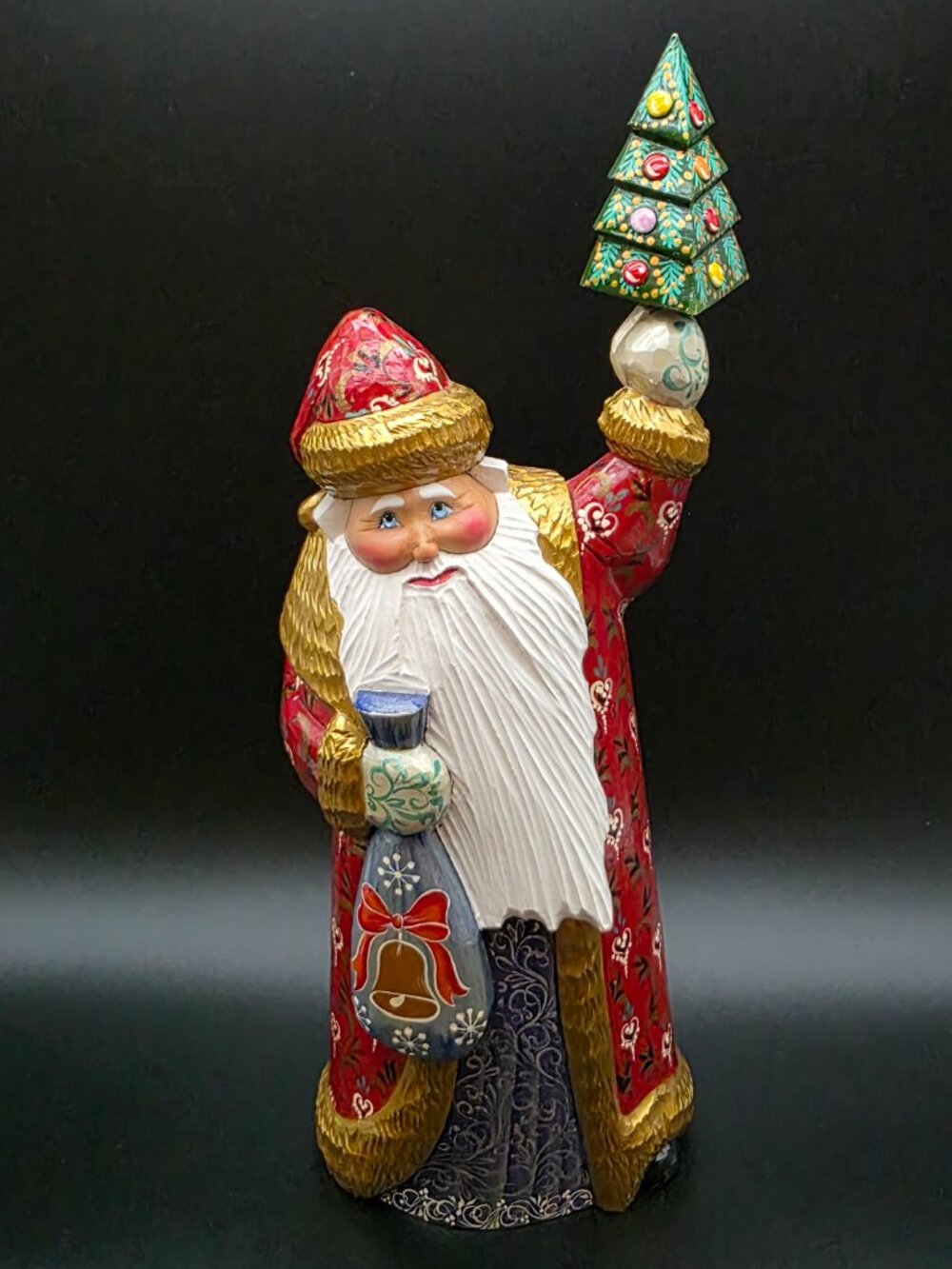 Russian Hand Carved Santa Claus Wooden Grandfather Frost 10.5" Painted  Solid